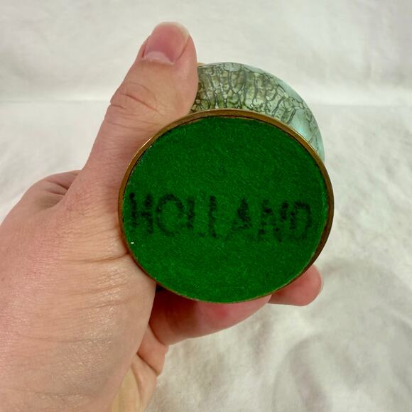 VTG Hand-painted Delft Ware & Brass Ewer Vase 6.25" W.B. Leersum Holland MCM - Picture 6 of 7